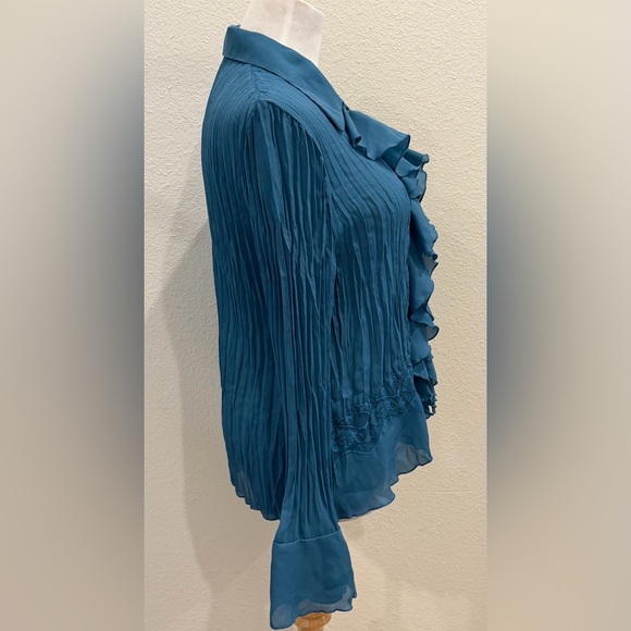 Vintage Y2K White Stag Button Down Ruffle Top Blouse Large (12/14) Blue Romantic - Picture 3 of 8